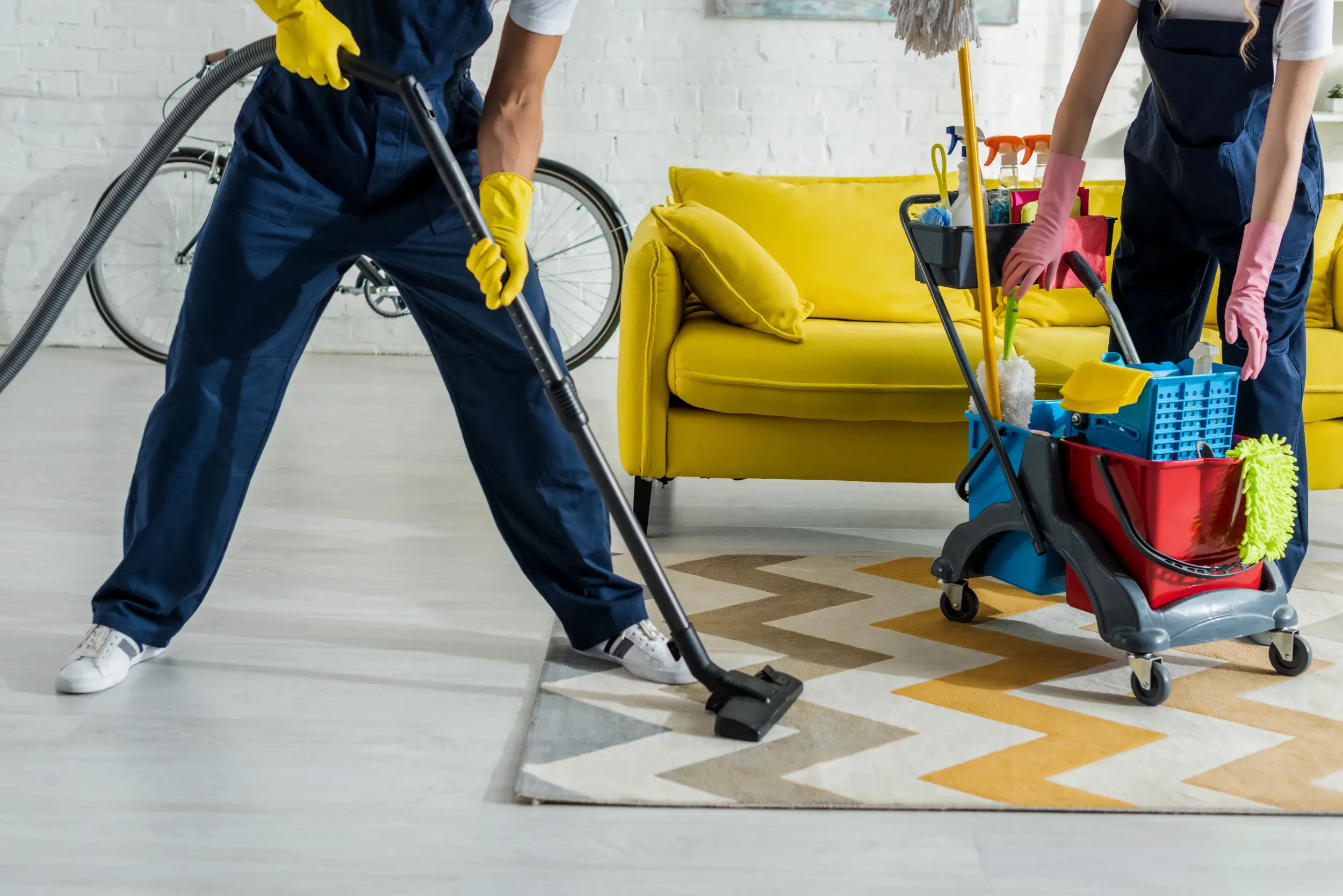 Professional cleaner working on a patterned carpet